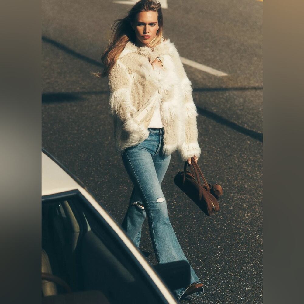 Anthropologie Ivory Teddy Faux-Fur Jacket